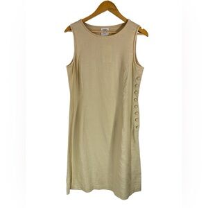 Laura Ashley Vintage Linen Midi Dress Sleeveless Side Button Natural Cream Sz 10